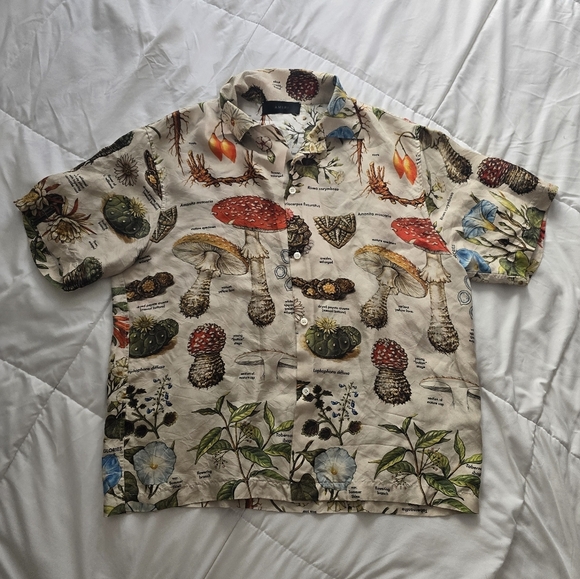 RARE Amiri Mushroom short sleeve psychedelic Button Polo Shirt 100% Silk - Picture 11 of 13